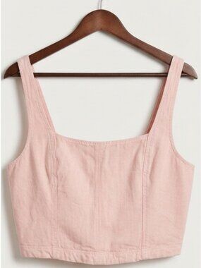Anthropologie Pilcro Pink Square Neck Crop Tank Top Smocked Back NWT Size M